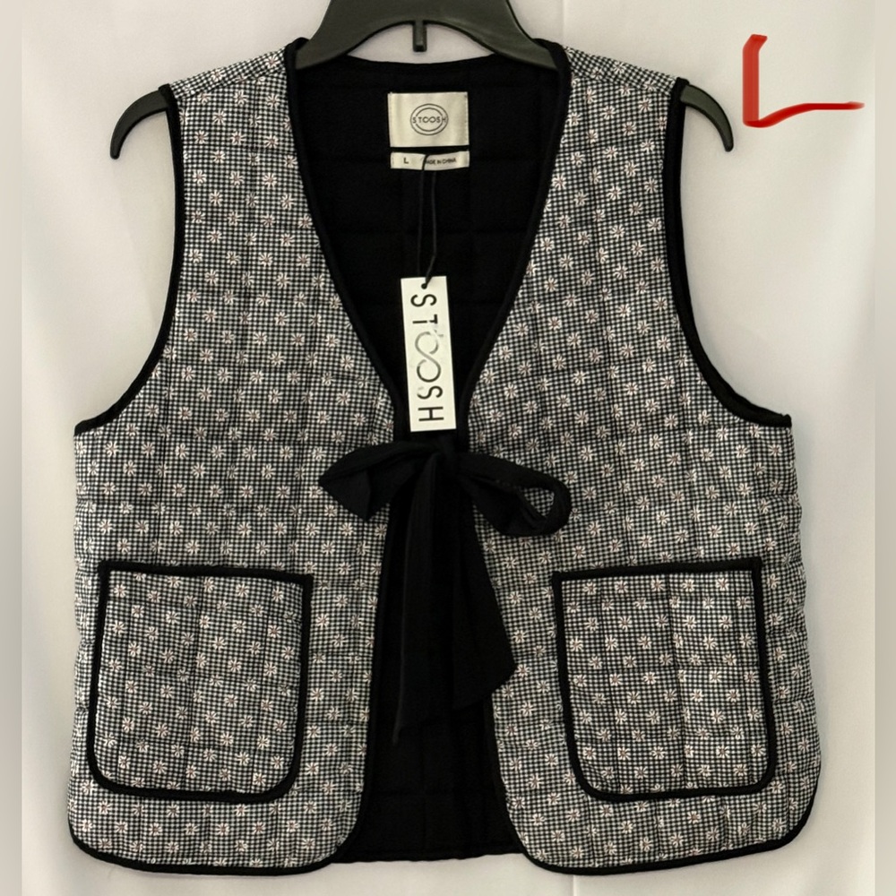 Stoosh Black and White Checkered Cardigan Vest
